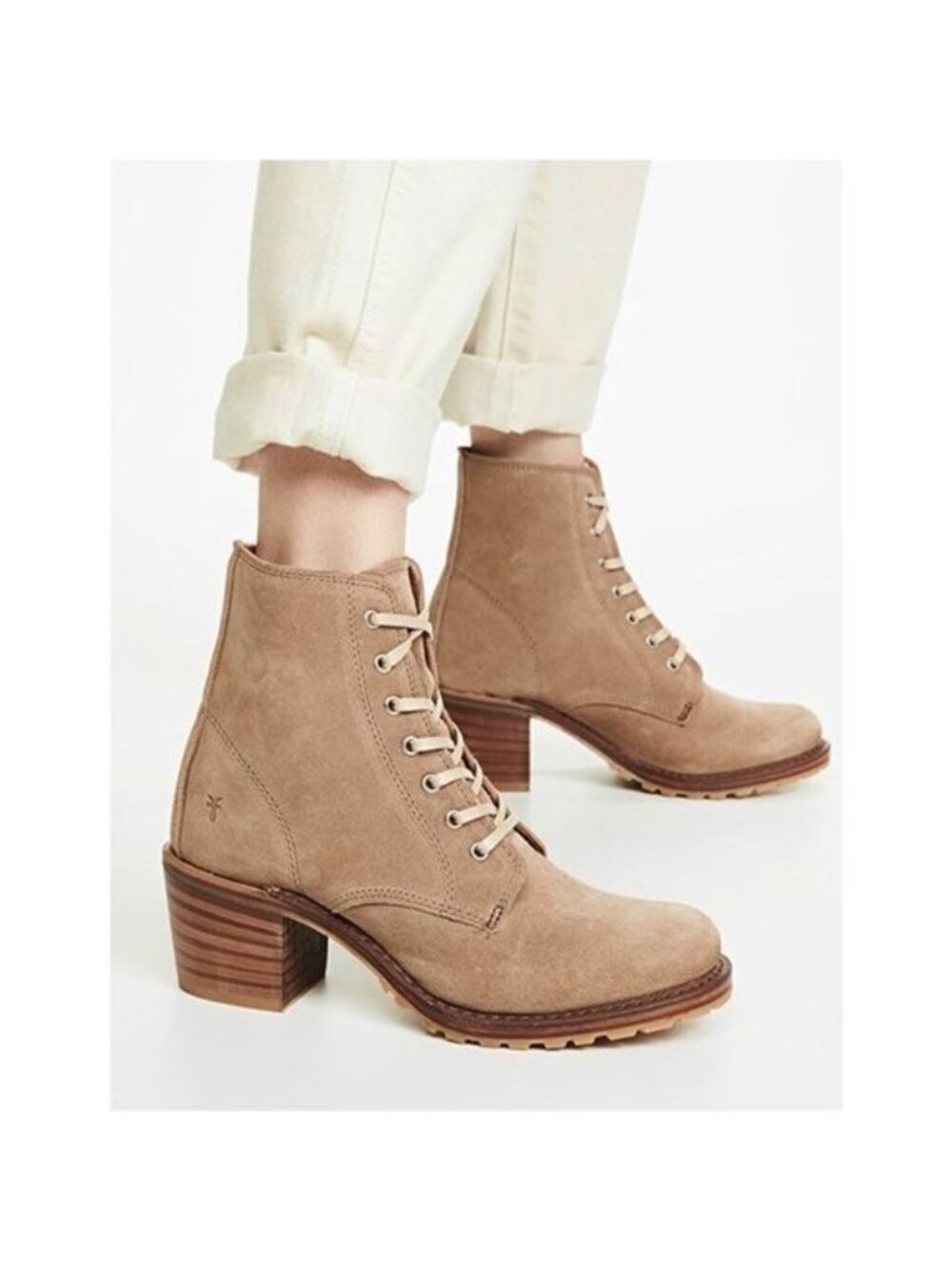 Frye Sabrina Womens 6M Distressed Suede Leather Lace Boots Tan